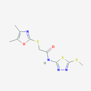 molecular formula C10H12N4O2S3 B511986 2-[(4,5-dimethyl-1,3-oxazol-2-yl)sulfanyl]-N-[5-(methylsulfanyl)-1,3,4-thiadiazol-2-yl]acetamide CAS No. 919413-89-1
