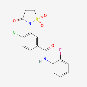 molecular formula C16H12ClFN2O4S B5119866 4-chloro-3-(1,1-dioxido-3-oxo-2-isothiazolidinyl)-N-(2-fluorophenyl)benzamide 