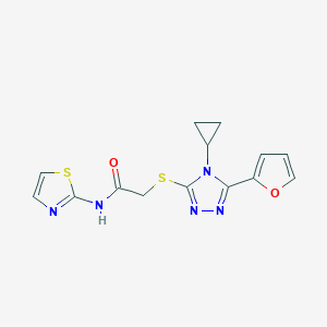 molecular formula C14H13N5O2S2 B511992 2-{[4-cyclopropyl-5-(furan-2-yl)-4H-1,2,4-triazol-3-yl]sulfanyl}-N-(1,3-thiazol-2-yl)acetamide CAS No. 948103-94-4