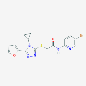molecular formula C16H14BrN5O2S B511994 N-(5-bromopyridin-2-yl)-2-{[4-cyclopropyl-5-(furan-2-yl)-4H-1,2,4-triazol-3-yl]sulfanyl}acetamide CAS No. 948239-34-7