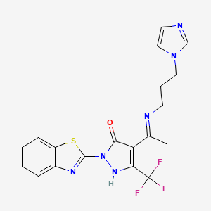 molecular formula C19H17F3N6OS B5119976 2-(1,3-benzothiazol-2-yl)-4-(1-{[3-(1H-imidazol-1-yl)propyl]amino}ethylidene)-5-(trifluoromethyl)-2,4-dihydro-3H-pyrazol-3-one 