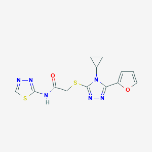 molecular formula C13H12N6O2S2 B511998 2-{[4-cyclopropyl-5-(furan-2-yl)-4H-1,2,4-triazol-3-yl]sulfanyl}-N-(1,3,4-thiadiazol-2-yl)acetamide CAS No. 948247-33-4