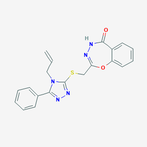 molecular formula C20H17N5O2S B512003 2-({[5-phenyl-4-(prop-2-en-1-yl)-4H-1,2,4-triazol-3-yl]sulfanyl}methyl)-1,3,4-benzoxadiazepin-5-ol CAS No. 948155-05-3