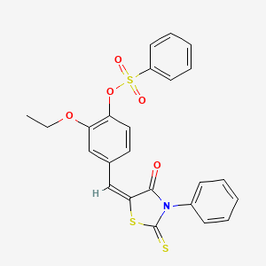 molecular formula C24H19NO5S3 B5120045 2-ethoxy-4-[(4-oxo-3-phenyl-2-thioxo-1,3-thiazolidin-5-ylidene)methyl]phenyl benzenesulfonate 