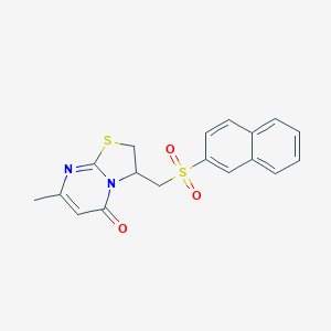 molecular formula C18H16N2O3S2 B512005 7-methyl-3-[(naphthalen-2-ylsulfonyl)methyl]-2,3-dihydro-5H-[1,3]thiazolo[3,2-a]pyrimidin-5-one CAS No. 933551-22-5