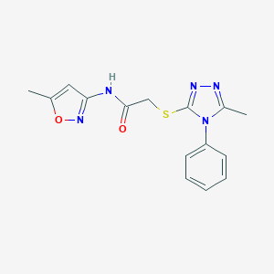 molecular formula C15H15N5O2S B512009 N-(5-methyl-1,2-oxazol-3-yl)-2-[(5-methyl-4-phenyl-1,2,4-triazol-3-yl)sulfanyl]acetamide CAS No. 847930-58-9