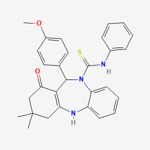 molecular formula C29H29N3O2S B5120156 11-(4-methoxyphenyl)-3,3-dimethyl-1-oxo-N-phenyl-1,2,3,4,5,11-hexahydro-10H-dibenzo[b,e][1,4]diazepine-10-carbothioamide 