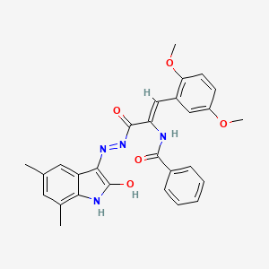 molecular formula C28H26N4O5 B5120281 N-(2-(2,5-dimethoxyphenyl)-1-{[2-(5,7-dimethyl-2-oxo-1,2-dihydro-3H-indol-3-ylidene)hydrazino]carbonyl}vinyl)benzamide 