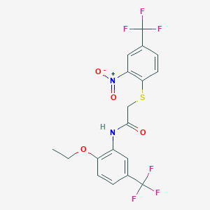 molecular formula C18H14F6N2O4S B5120509 N-[2-ethoxy-5-(trifluoromethyl)phenyl]-2-{[2-nitro-4-(trifluoromethyl)phenyl]thio}acetamide 