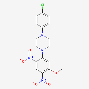 molecular formula C17H17ClN4O5 B5120523 1-(4-chlorophenyl)-4-(5-methoxy-2,4-dinitrophenyl)piperazine 