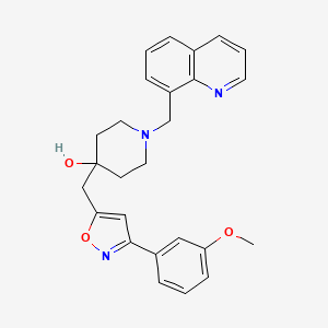 molecular formula C26H27N3O3 B5120588 4-{[3-(3-methoxyphenyl)-5-isoxazolyl]methyl}-1-(8-quinolinylmethyl)-4-piperidinol 