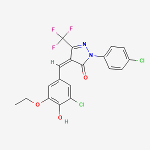 molecular formula C19H13Cl2F3N2O3 B5120882 4-(3-chloro-5-ethoxy-4-hydroxybenzylidene)-2-(4-chlorophenyl)-5-(trifluoromethyl)-2,4-dihydro-3H-pyrazol-3-one 