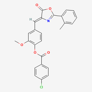 molecular formula C25H18ClNO5 B5120944 2-methoxy-4-{[2-(2-methylphenyl)-5-oxo-1,3-oxazol-4(5H)-ylidene]methyl}phenyl 4-chlorobenzoate 