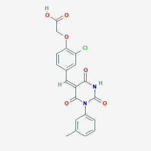 molecular formula C20H15ClN2O6 B5121122 (2-chloro-4-{[1-(3-methylphenyl)-2,4,6-trioxotetrahydro-5(2H)-pyrimidinylidene]methyl}phenoxy)acetic acid 