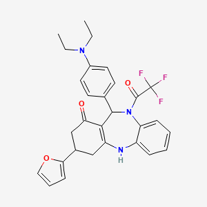 molecular formula C29H28F3N3O3 B5121343 11-[4-(diethylamino)phenyl]-3-(2-furyl)-10-(trifluoroacetyl)-2,3,4,5,10,11-hexahydro-1H-dibenzo[b,e][1,4]diazepin-1-one 