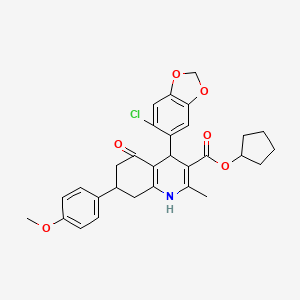 molecular formula C30H30ClNO6 B5121517 cyclopentyl 4-(6-chloro-1,3-benzodioxol-5-yl)-7-(4-methoxyphenyl)-2-methyl-5-oxo-1,4,5,6,7,8-hexahydro-3-quinolinecarboxylate 