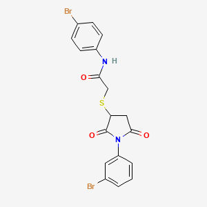 molecular formula C18H14Br2N2O3S B5121544 N-(4-bromophenyl)-2-{[1-(3-bromophenyl)-2,5-dioxo-3-pyrrolidinyl]thio}acetamide 