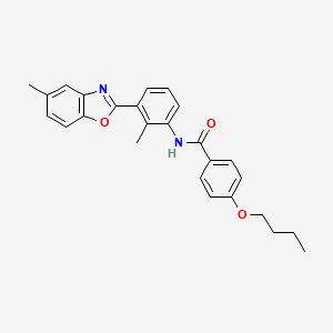 4-butoxy-N-[2-methyl-3-(5-methyl-1,3-benzoxazol-2-yl)phenyl]benzamide