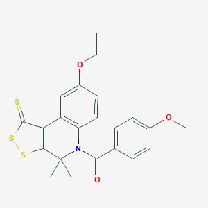 molecular formula C22H21NO3S3 B512180 8-ethoxy-5-(4-methoxybenzoyl)-4,4-dimethyl-4,5-dihydro-1H-[1,2]dithiolo[3,4-c]quinoline-1-thione CAS No. 300801-95-0