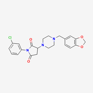 molecular formula C22H22ClN3O4 B5121813 3-[4-(1,3-benzodioxol-5-ylmethyl)-1-piperazinyl]-1-(3-chlorophenyl)-2,5-pyrrolidinedione 