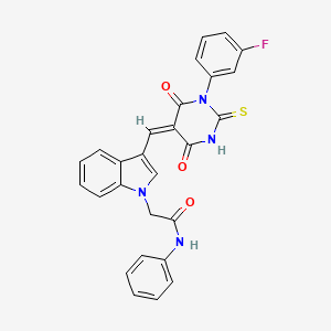 2-(3-{[1-(3-fluorophenyl)-4,6-dioxo-2-thioxotetrahydro-5(2H)-pyrimidinylidene]methyl}-1H-indol-1-yl)-N-phenylacetamide