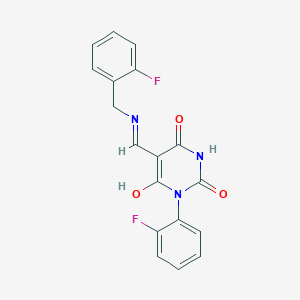 molecular formula C18H13F2N3O3 B5122037 5-{[(2-fluorobenzyl)amino]methylene}-1-(2-fluorophenyl)-2,4,6(1H,3H,5H)-pyrimidinetrione 