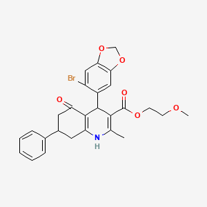 molecular formula C27H26BrNO6 B5122086 2-methoxyethyl 4-(6-bromo-1,3-benzodioxol-5-yl)-2-methyl-5-oxo-7-phenyl-1,4,5,6,7,8-hexahydro-3-quinolinecarboxylate 