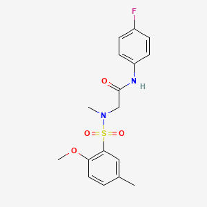 molecular formula C17H19FN2O4S B5122237 N~1~-(4-fluorophenyl)-N~2~-[(2-methoxy-5-methylphenyl)sulfonyl]-N~2~-methylglycinamide 
