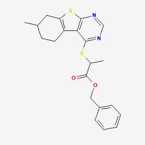 molecular formula C21H22N2O2S2 B5122380 benzyl 2-[(7-methyl-5,6,7,8-tetrahydro[1]benzothieno[2,3-d]pyrimidin-4-yl)thio]propanoate 
