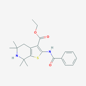 molecular formula C21H26N2O3S B512243 Ethyl 2-(benzoylamino)-5,5,7,7-tetramethyl-4,5,6,7-tetrahydrothieno[2,3-c]pyridine-3-carboxylate CAS No. 392673-04-0