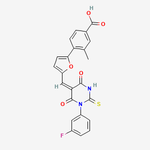 molecular formula C23H15FN2O5S B5122484 4-(5-{[1-(3-fluorophenyl)-4,6-dioxo-2-thioxotetrahydro-5(2H)-pyrimidinylidene]methyl}-2-furyl)-3-methylbenzoic acid 