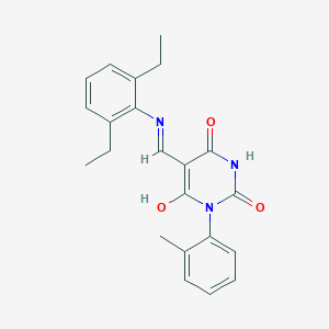 molecular formula C22H23N3O3 B5122739 5-{[(2,6-diethylphenyl)amino]methylene}-1-(2-methylphenyl)-2,4,6(1H,3H,5H)-pyrimidinetrione 