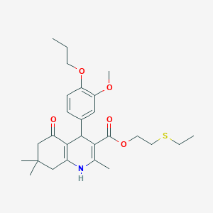 molecular formula C27H37NO5S B5122762 2-(ethylthio)ethyl 4-(3-methoxy-4-propoxyphenyl)-2,7,7-trimethyl-5-oxo-1,4,5,6,7,8-hexahydro-3-quinolinecarboxylate 
