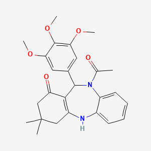 molecular formula C26H30N2O5 B5123046 10-acetyl-3,3-dimethyl-11-(3,4,5-trimethoxyphenyl)-2,3,4,5,10,11-hexahydro-1H-dibenzo[b,e][1,4]diazepin-1-one 