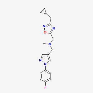 molecular formula C18H20FN5O B5123173 1-[3-(cyclopropylmethyl)-1,2,4-oxadiazol-5-yl]-N-{[1-(4-fluorophenyl)-1H-pyrazol-4-yl]methyl}-N-methylmethanamine 