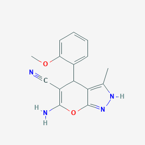 molecular formula C15H14N4O2 B512318 6-Amino-4-(2-methoxyphenyl)-3-methyl-1,4-dihydropyrano[2,3-c]pyrazole-5-carbonitrile CAS No. 89700-76-5