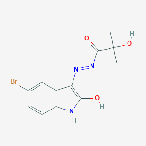 molecular formula C12H12BrN3O3 B512323 Propan-1-one, 1-(5-bromo-2-hydroxy-3-indolylazo)-2-hydroxy-2-methyl- 