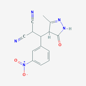 molecular formula C14H11N5O3 B512338 2-[(3-Methyl-5-oxo-1,4-dihydropyrazol-4-yl)-(3-nitrophenyl)methyl]propanedinitrile CAS No. 89607-51-2