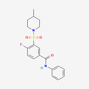 molecular formula C19H21FN2O3S B5123381 4-fluoro-3-[(4-methyl-1-piperidinyl)sulfonyl]-N-phenylbenzamide 