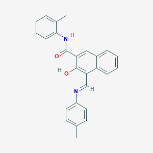 molecular formula C26H22N2O2 B512351 3-hydroxy-N-(2-methylphenyl)-4-{(E)-[(4-methylphenyl)imino]methyl}naphthalene-2-carboxamide 