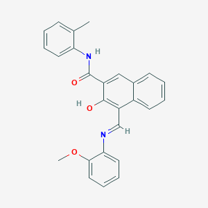 3-hydroxy-4-{[(2-methoxyphenyl)imino]methyl}-N-(2-methylphenyl)-2-naphthamide