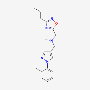 molecular formula C18H23N5O B5123846 N-methyl-1-[1-(2-methylphenyl)-1H-pyrazol-4-yl]-N-[(3-propyl-1,2,4-oxadiazol-5-yl)methyl]methanamine 