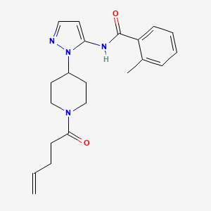 molecular formula C21H26N4O2 B5123898 2-methyl-N-{1-[1-(4-pentenoyl)-4-piperidinyl]-1H-pyrazol-5-yl}benzamide 