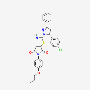 molecular formula C30H29ClN4O3S B5123981 2,5-dioxo-1-(4-propoxyphenyl)-3-pyrrolidinyl 5-(4-chlorophenyl)-3-(4-methylphenyl)-4,5-dihydro-1H-pyrazole-1-carbimidothioate 