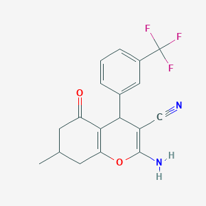 molecular formula C18H15F3N2O2 B5123996 2-amino-7-methyl-5-oxo-4-[3-(trifluoromethyl)phenyl]-5,6,7,8-tetrahydro-4H-chromene-3-carbonitrile 