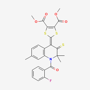 molecular formula C26H22FNO5S3 B5124155 dimethyl 2-[1-(2-fluorobenzoyl)-2,2,7-trimethyl-3-thioxo-2,3-dihydro-4(1H)-quinolinylidene]-1,3-dithiole-4,5-dicarboxylate 