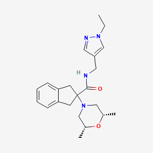 molecular formula C22H30N4O2 B5124228 2-[(2R*,6S*)-2,6-dimethyl-4-morpholinyl]-N-[(1-ethyl-1H-pyrazol-4-yl)methyl]-2-indanecarboxamide 