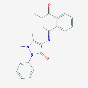 molecular formula C22H19N3O2 B512504 (E)-1,5-dimethyl-4-((3-methyl-4-oxonaphthalen-1(4H)-ylidene)amino)-2-phenyl-1H-pyrazol-3(2H)-one CAS No. 294854-39-0