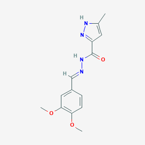 molecular formula C14H16N4O3 B512530 N'-(3,4-dimethoxybenzylidene)-5-methyl-1H-pyrazole-3-carbohydrazide CAS No. 1285673-65-5