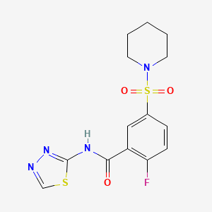 molecular formula C14H15FN4O3S2 B5125464 2-fluoro-5-(1-piperidinylsulfonyl)-N-1,3,4-thiadiazol-2-ylbenzamide 